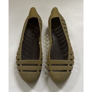 Crocs‎ Ballet Flats Adrina II Jelly Slits Slots Stripes Green Womens Size 10